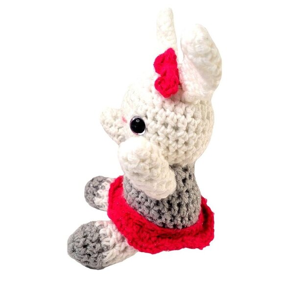 Handmade Crochet Bunny Rabbit Tutu Bow 10" White Gray Pink Easter Stuffed Plush - Picture 5 of 7